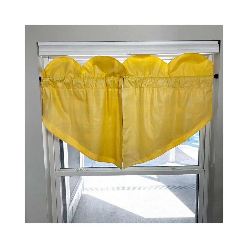 Country‎ Heart Valance Curtain Yellow Gray Plaid Kitchen Two Panels 30x25 Each